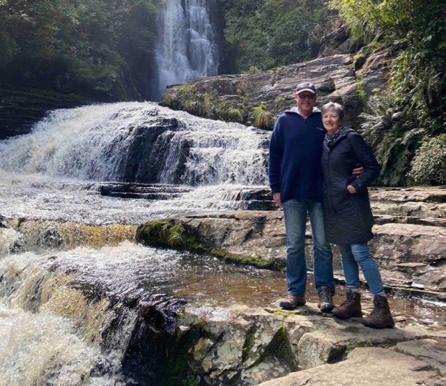 Ian and Vicki by the waterfall